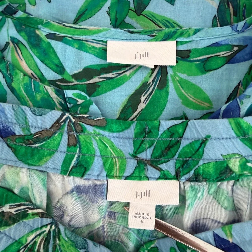 J. Jill Two Piece Set Small Green Blue Tropical Cruise Resortwear Matching